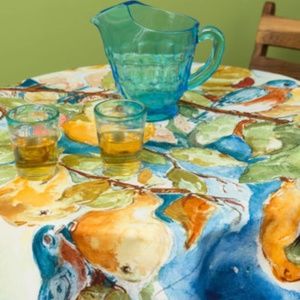 April Cornell Tablecloth Pears Bluebirds 54x54 NWT